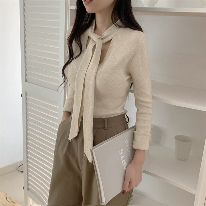 【tops】ボウタイニットトップス　M27475