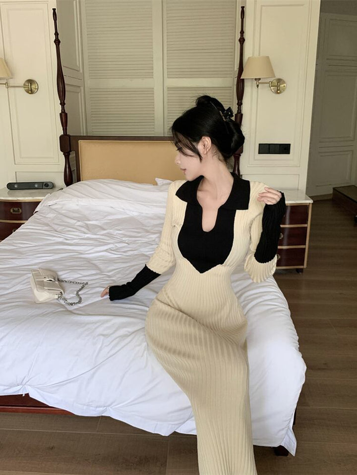 【dress】フェイクレイヤードニットワンピース Q7122
