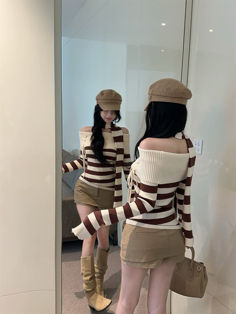 【tops】ボーダー柄ニットセーター　M27825