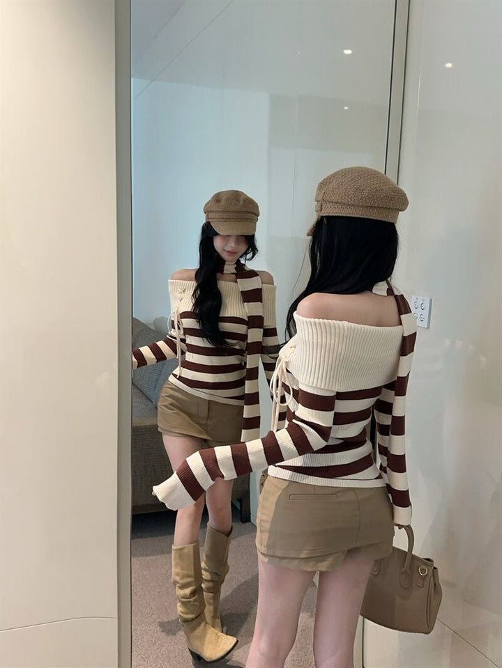 【tops】ボーダー柄ニットセーター　M27825