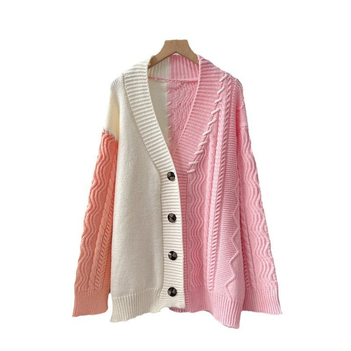 【outer】Vネックドッキング配色ニットカーデ　M17885