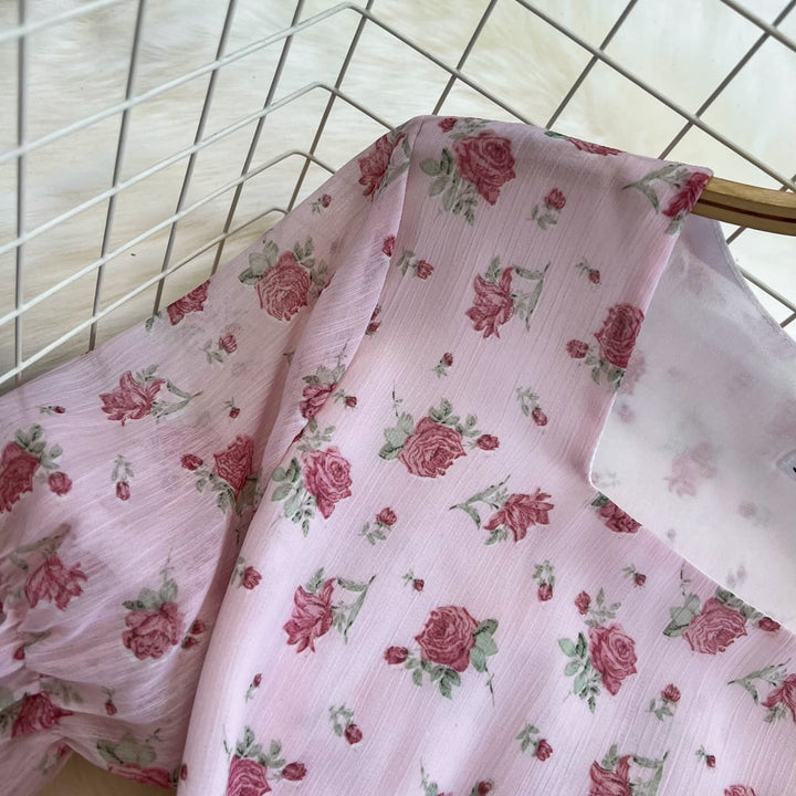 【set】花柄2点セットトップス+マーメイドスカート　M17381