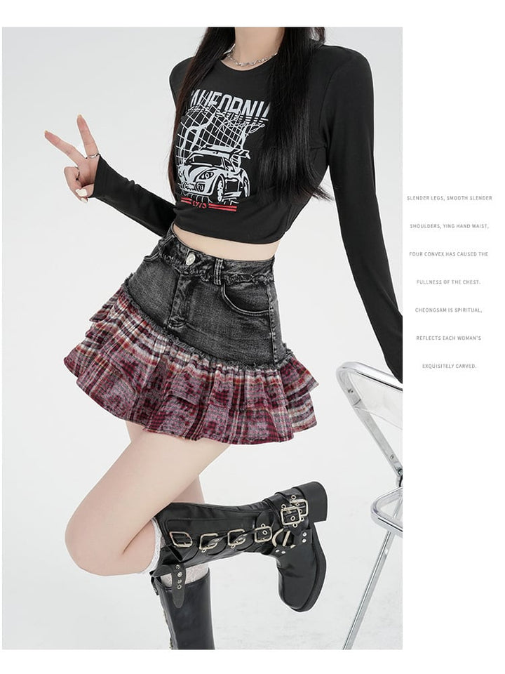 【bottoms】デニム切り替えスカート　M24412