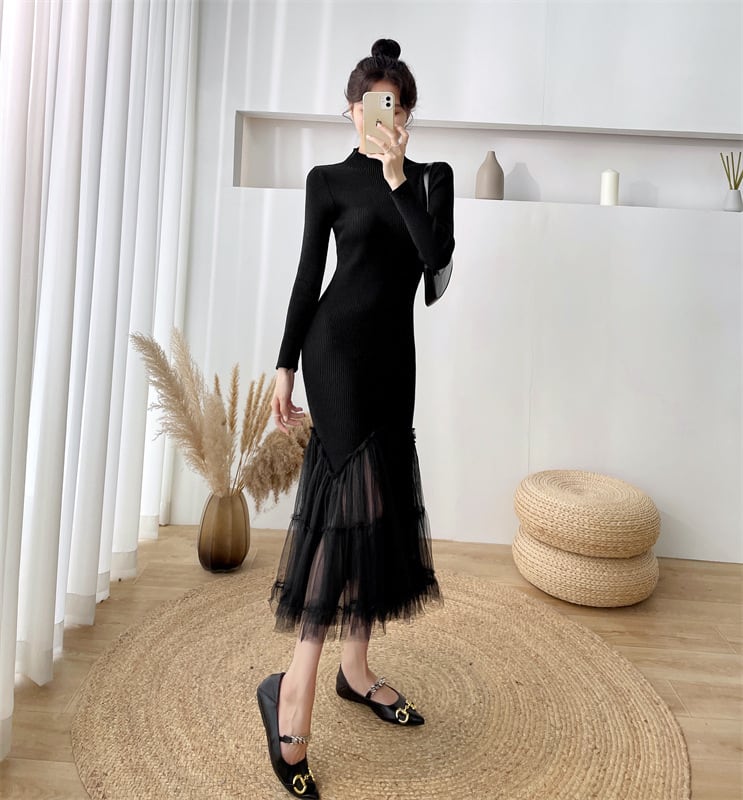 【dress】マーメイド切り替えニットワンピース　M17673
