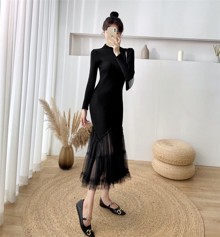 【dress】マーメイド切り替えニットワンピース　M17673