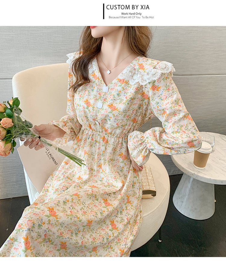 【dress】細身効果抜群♪スウィート花柄ワンピースオシャレ　M17017