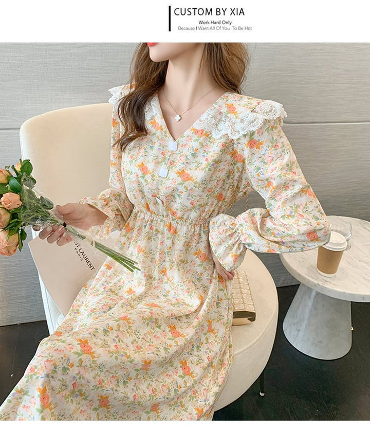 【dress】細身効果抜群♪スウィート花柄ワンピースオシャレ　M17017