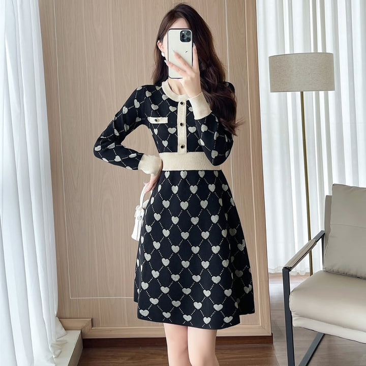 【dress】ハート柄ニットワンピース Q7296