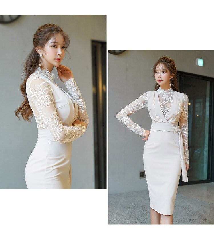 【dress】レース切り替えデートワンピース韓国系着心地良い　M17157