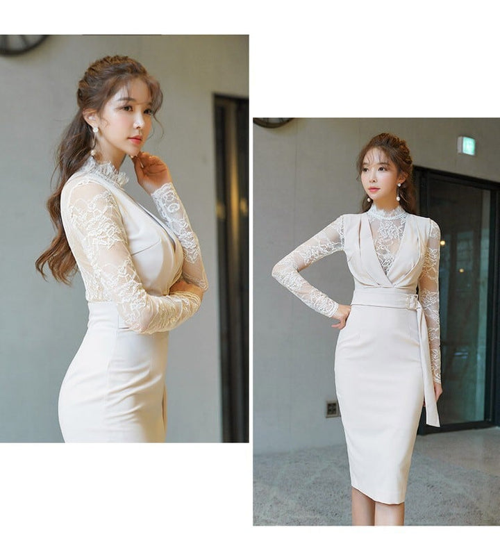 【dress】レース切り替えデートワンピース韓国系着心地良い　M17157