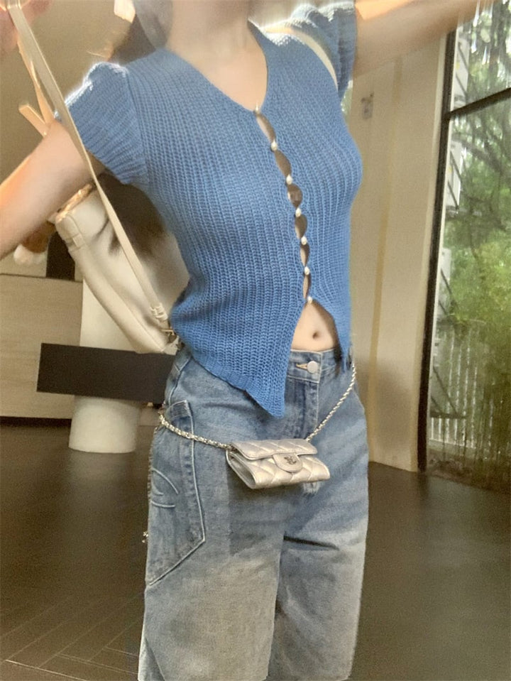 【tops】ニットTシャツ　M24240