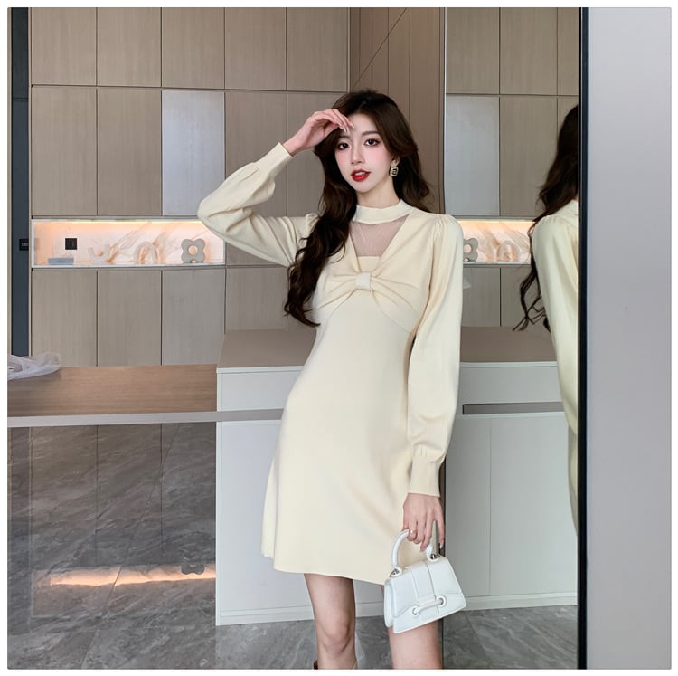 【dress】リボン付きニットワンピース　M18220