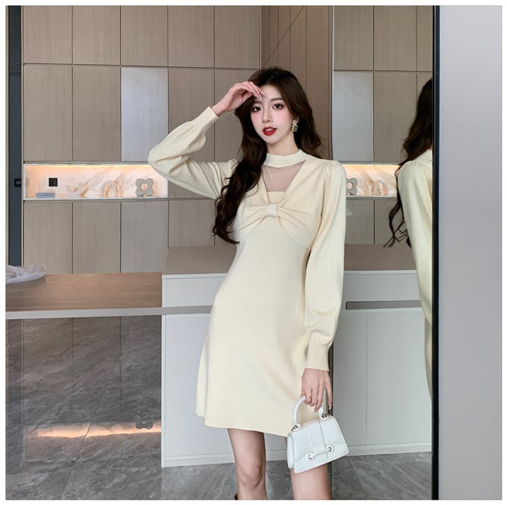 【dress】リボン付きニットワンピース　M18220