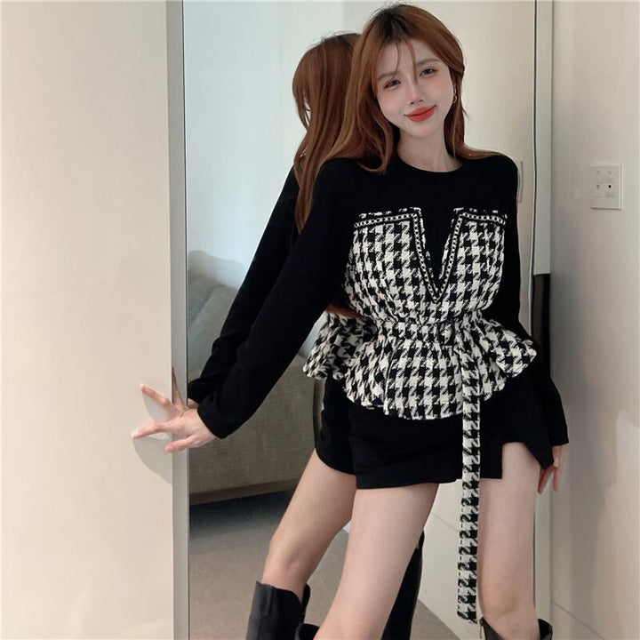 【tops】千鳥格子ドッキングトップス　M18354