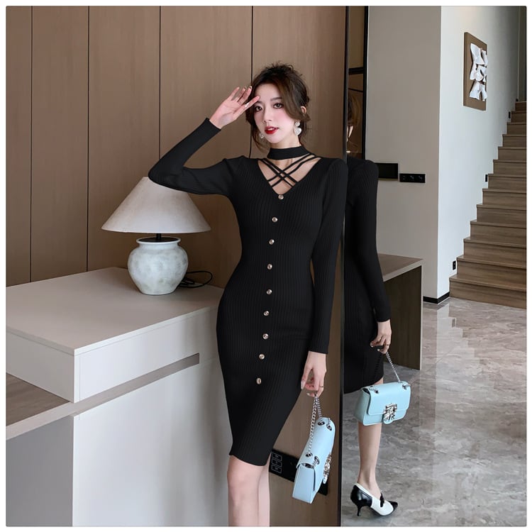 【dress】人気アイテム ! エレガントニットワンピース　M17655
