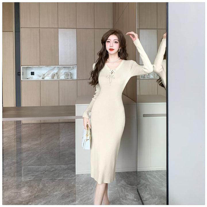 【dress】無地ニットワンピース　M18253