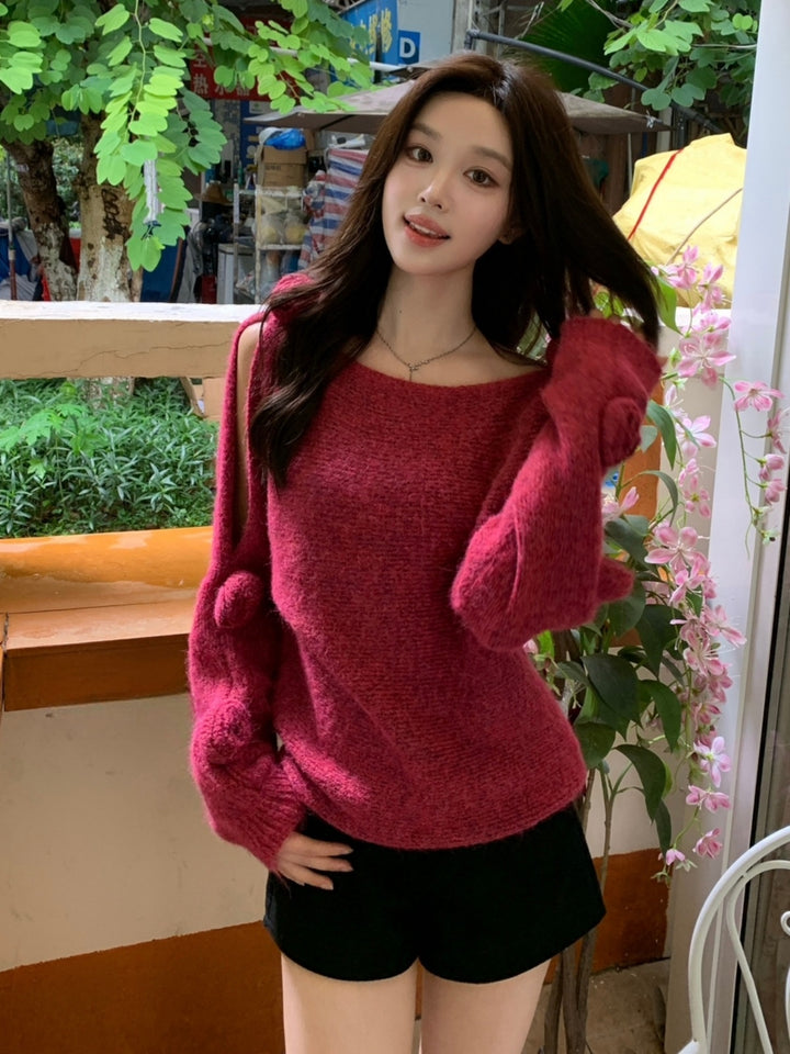 【tops】立体フラワー付きニットトップス Q9260