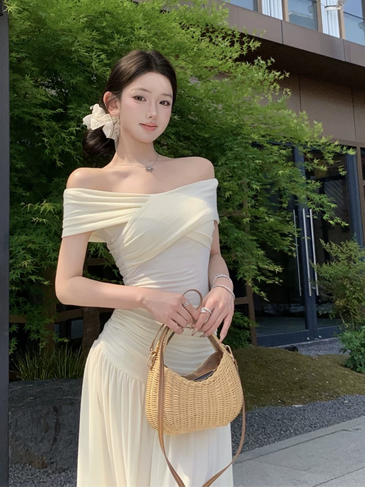 【set】クロスネックトップス×ロングスカートセット Q8566