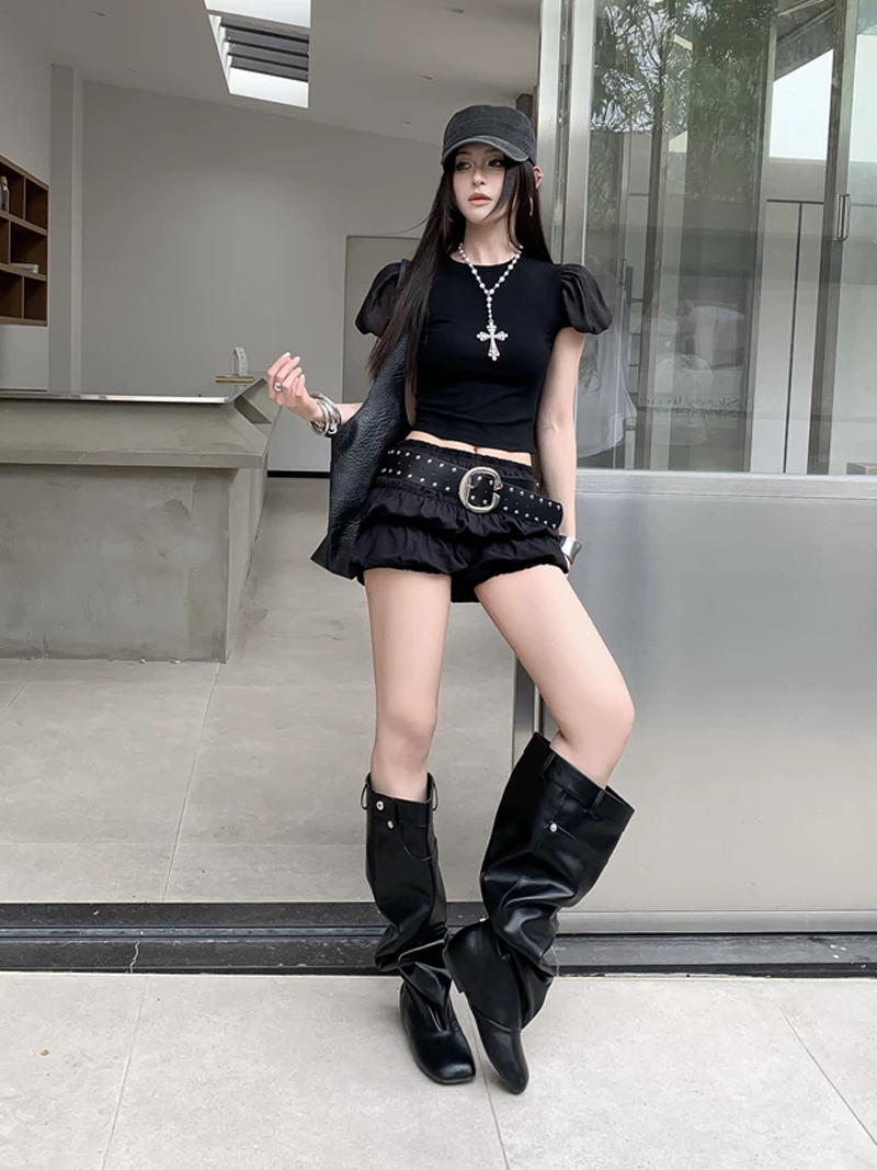 【tops】チュールドッキングフラッタースリーブトップス Q8575