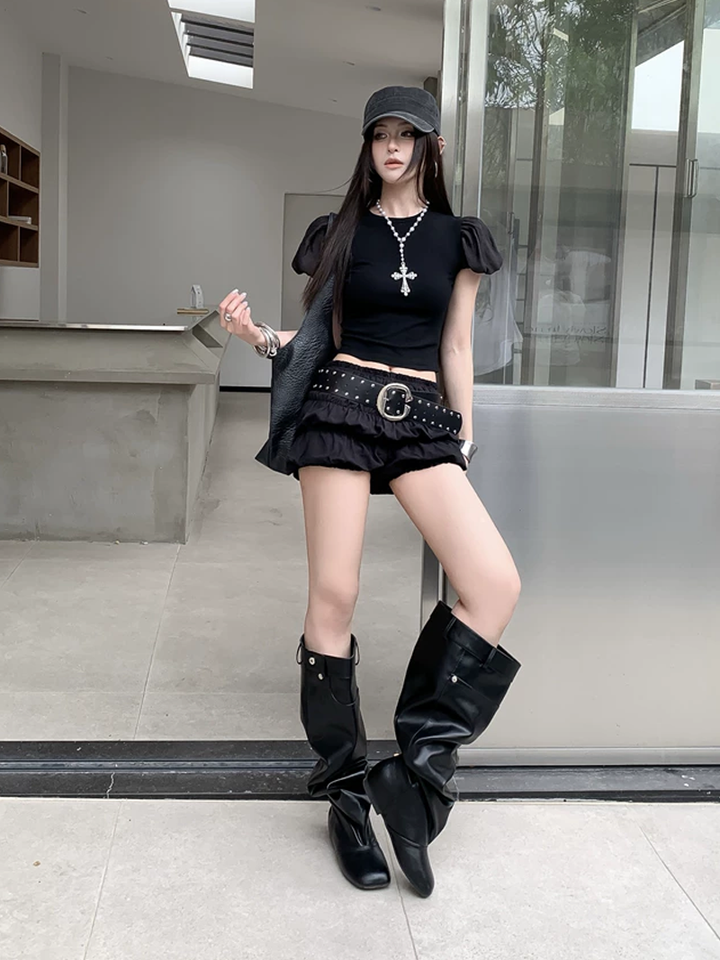 【tops】チュールドッキングフラッタースリーブトップス Q8575