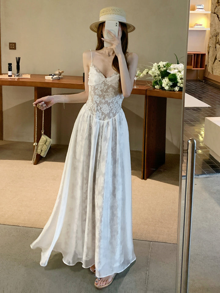 【dress】レースドッキングロングキャミワンピース Q8659