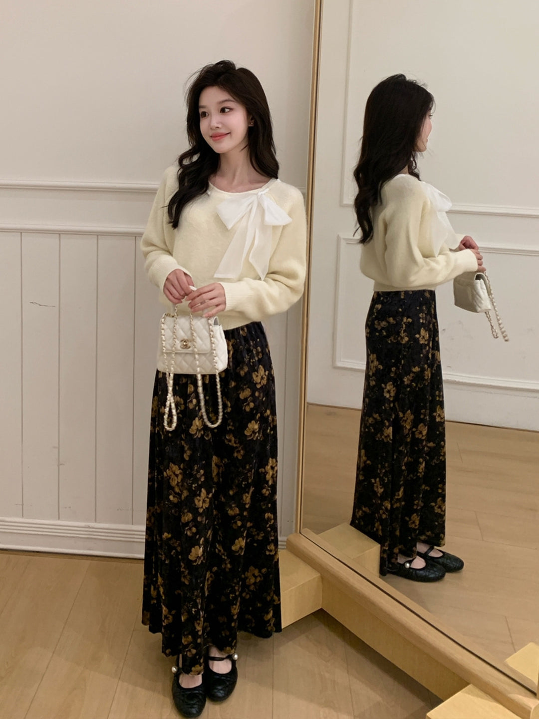 【tops】ビッグリボン付きニットトップス Q9243