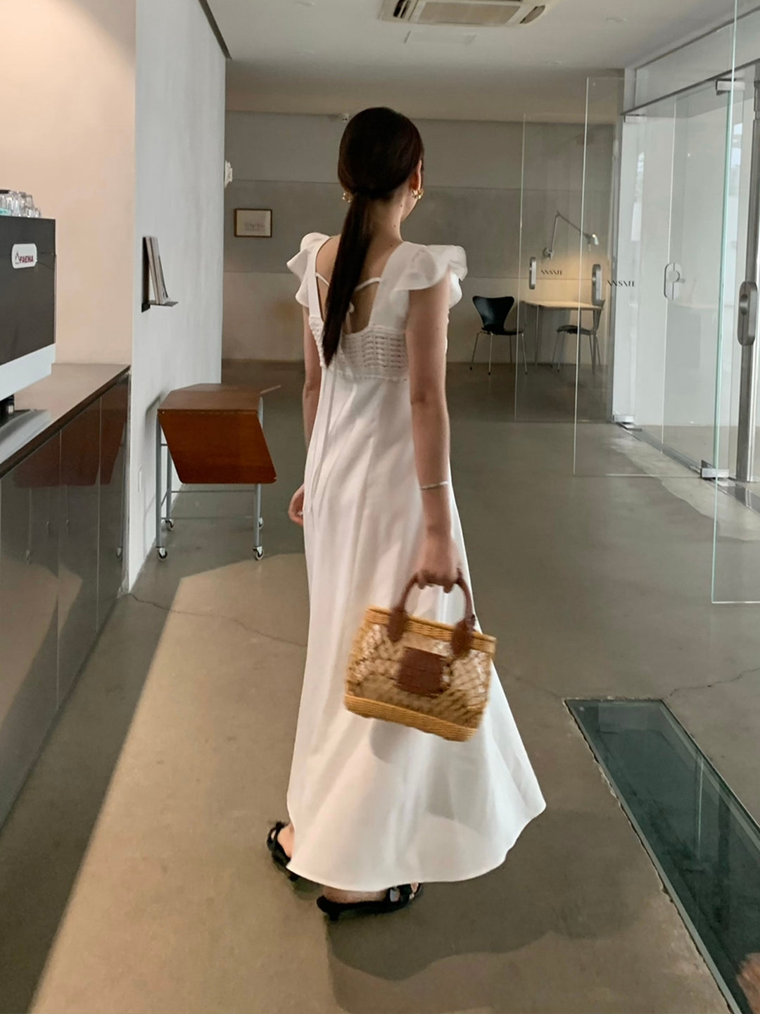 【dress】レースドッキングフラッタースリーブワンピース Q8672