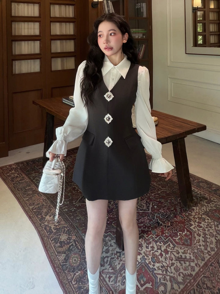 【dress】ラインストーン付きベストワンピース Q9087