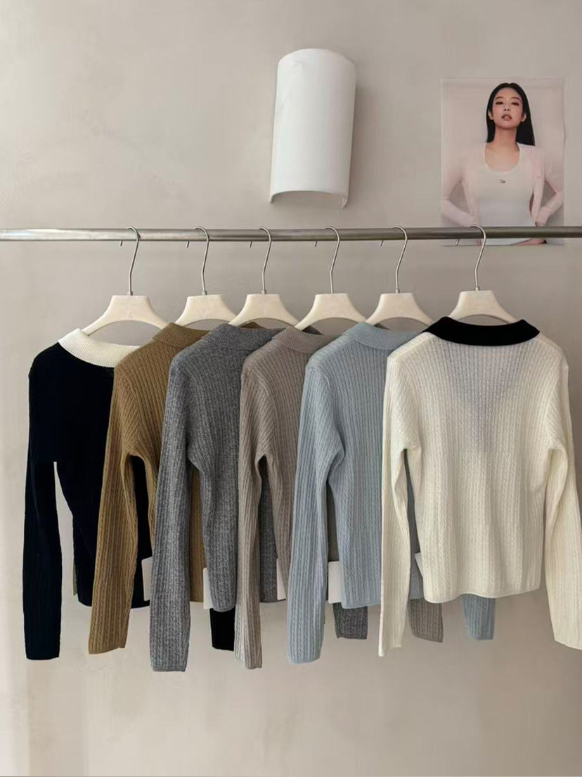 【tops】折り襟ニットトップス Q9142