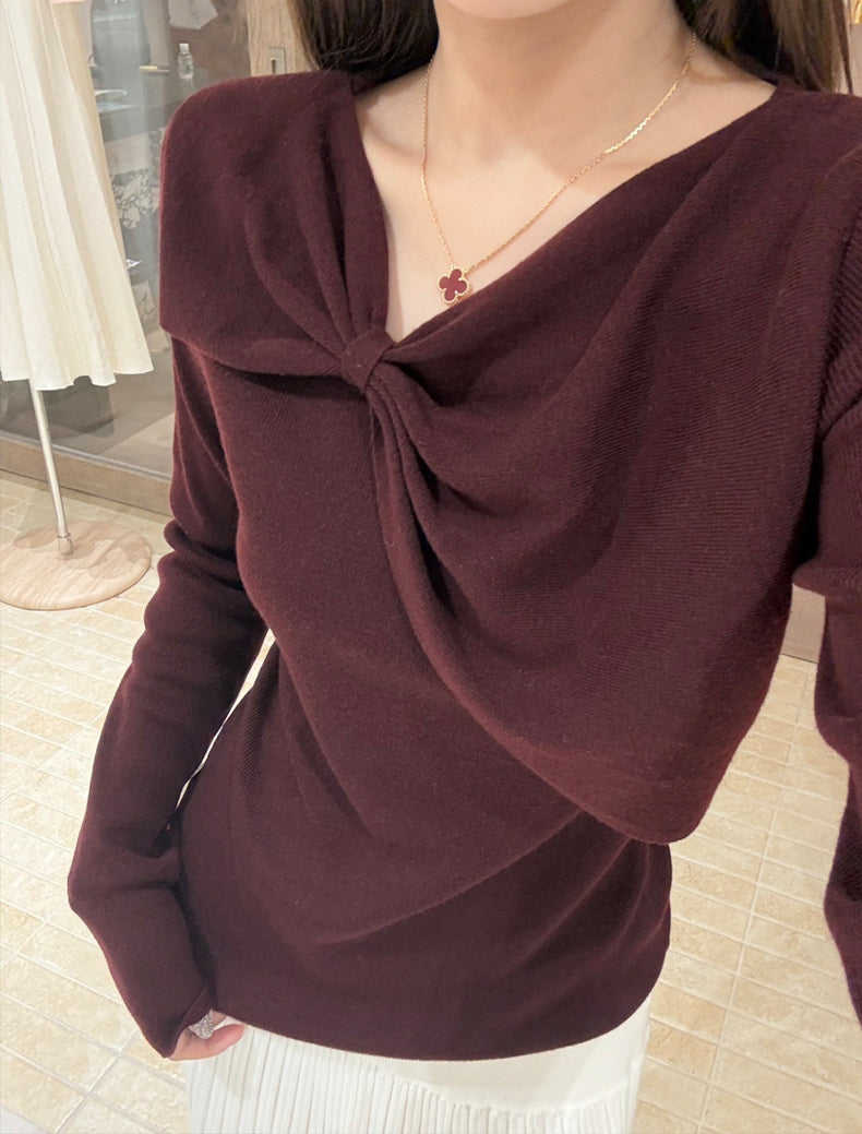 【tops】リボンネックニットトップス Q9077