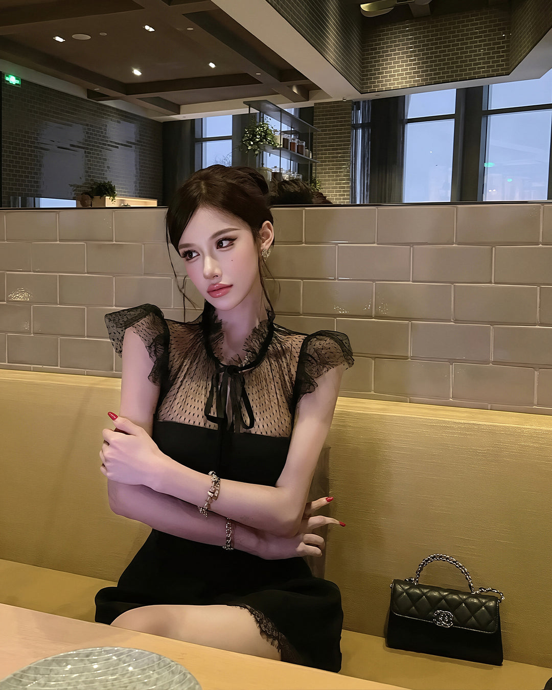【dress】レースドッキングミニワンピース Q8709