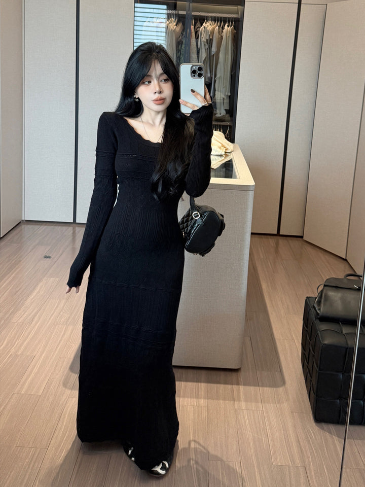 【dress】ロングアイレットニットワンピース Q9189