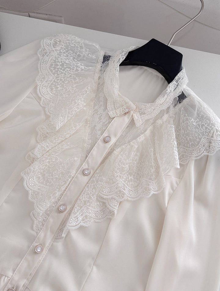 【tops】レースドッキングシャツ Q9010