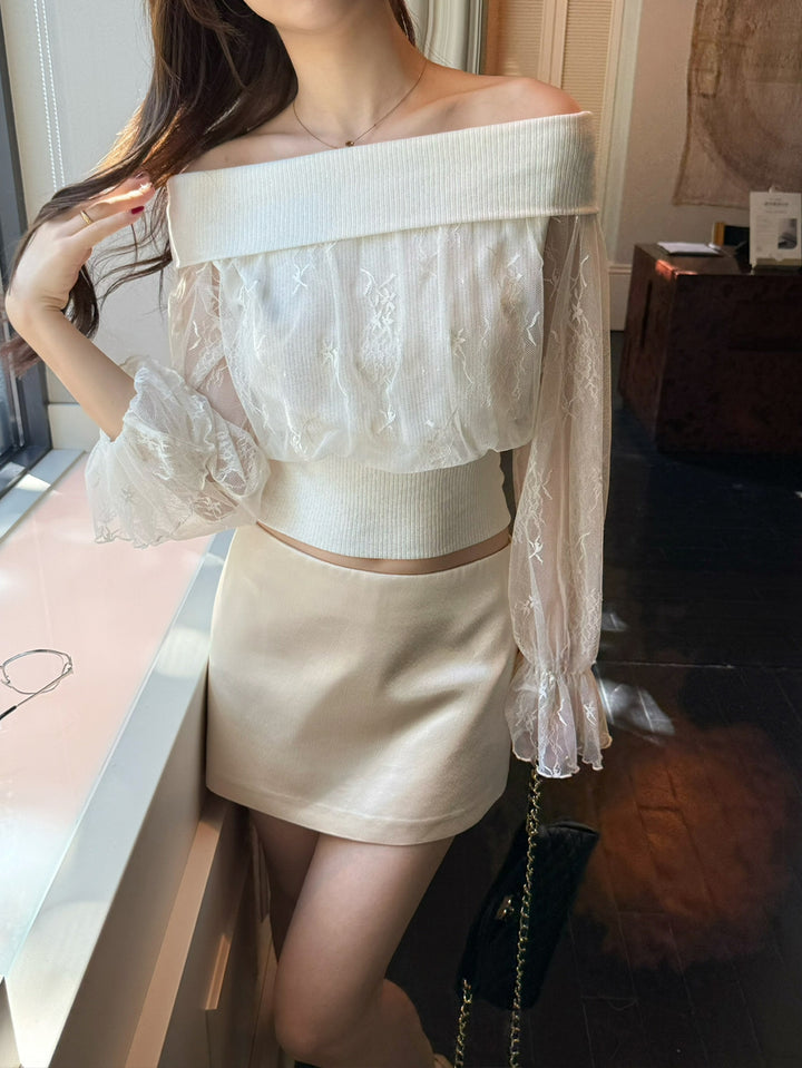 【tops】レースドッキングニットトップス Q9104