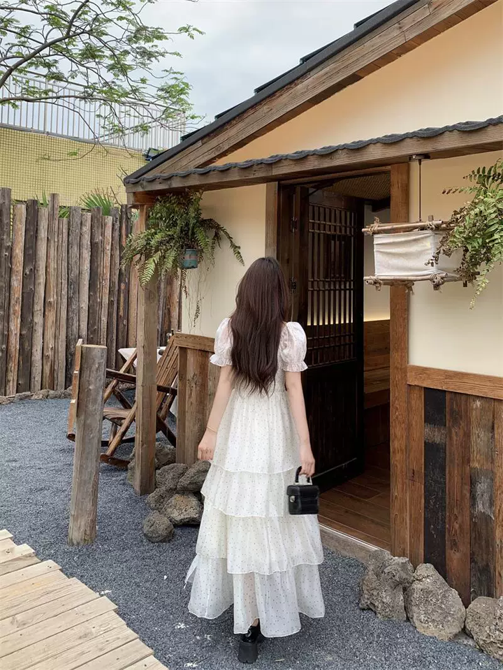 【dress】ドットビッグリボングティアードワンピース Q8540