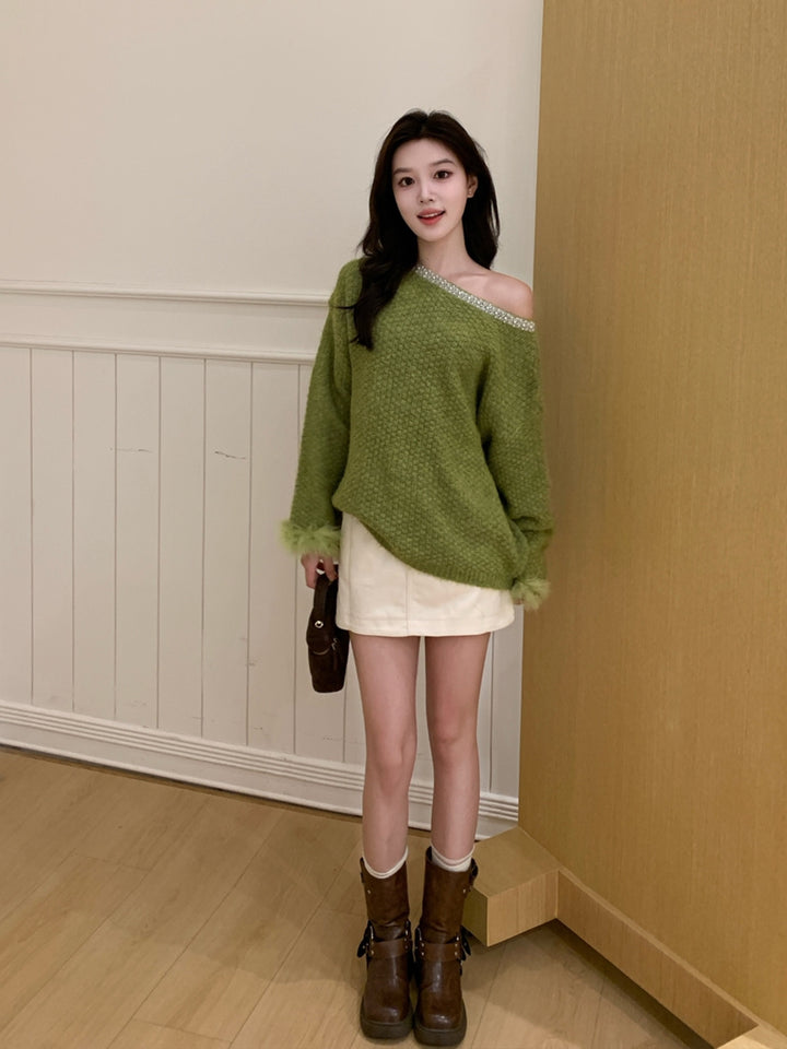 【tops】パール付きニットトップス Q9242