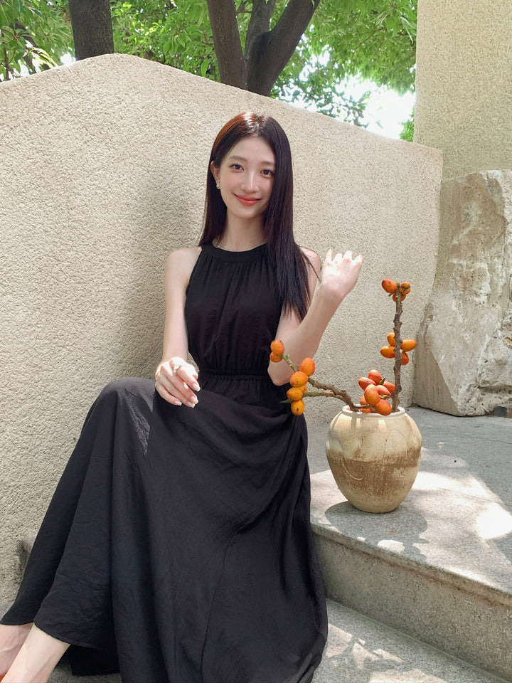 【dress】ノースリーブバックリボンロングワンピース Q8650