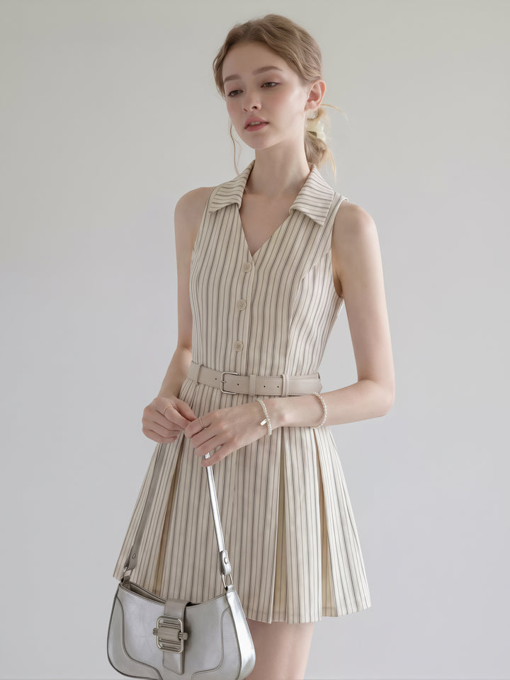 【dress】ノースリーブストライプ柄シャツワンピース Q8829