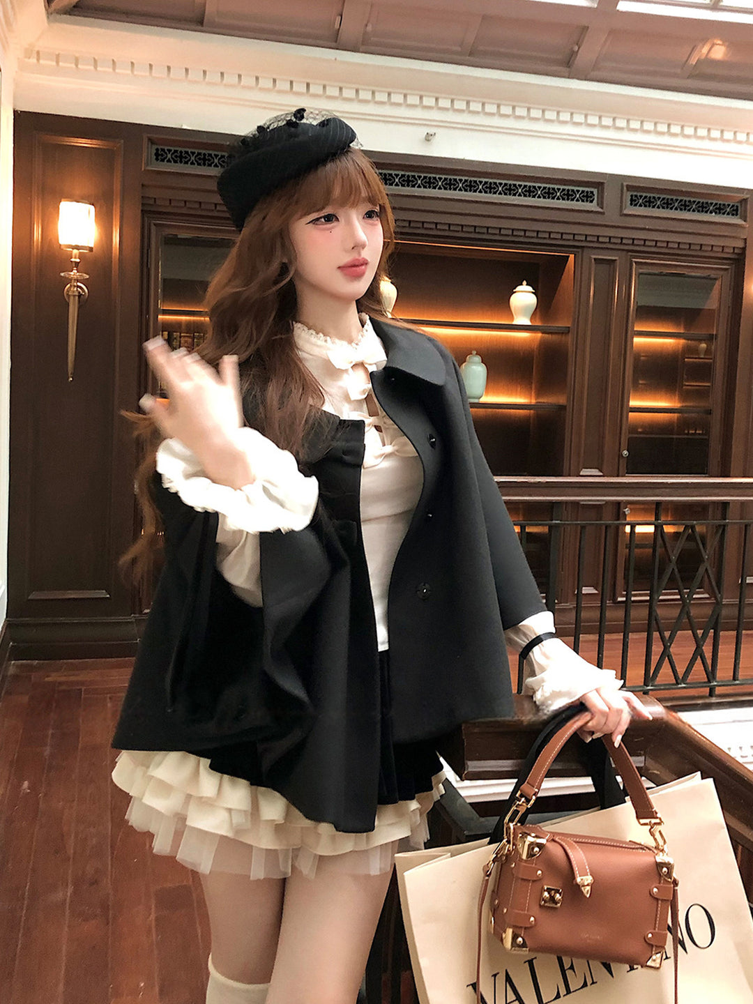 【set】リボン付きシャツ×ベルベットドッキングミニスカートセット Q9227