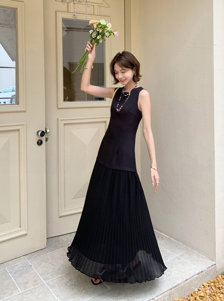 【dress】ノースリーブフェイクレイヤードワンピース Q8697