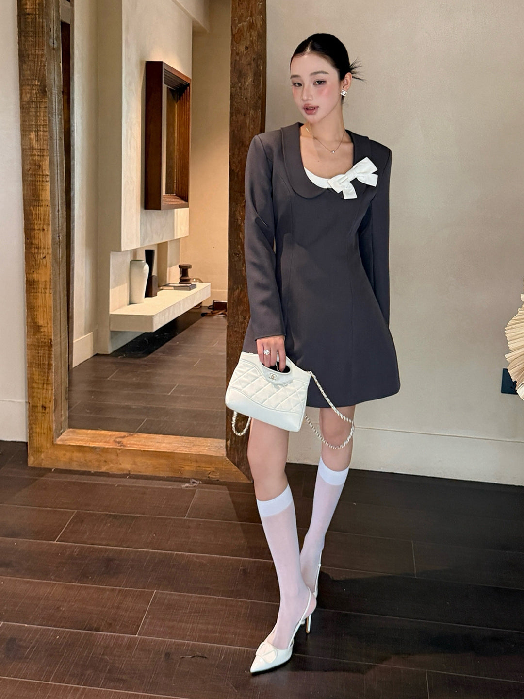 【dress】リボン付きピーターパンカラーワンピース Q8980