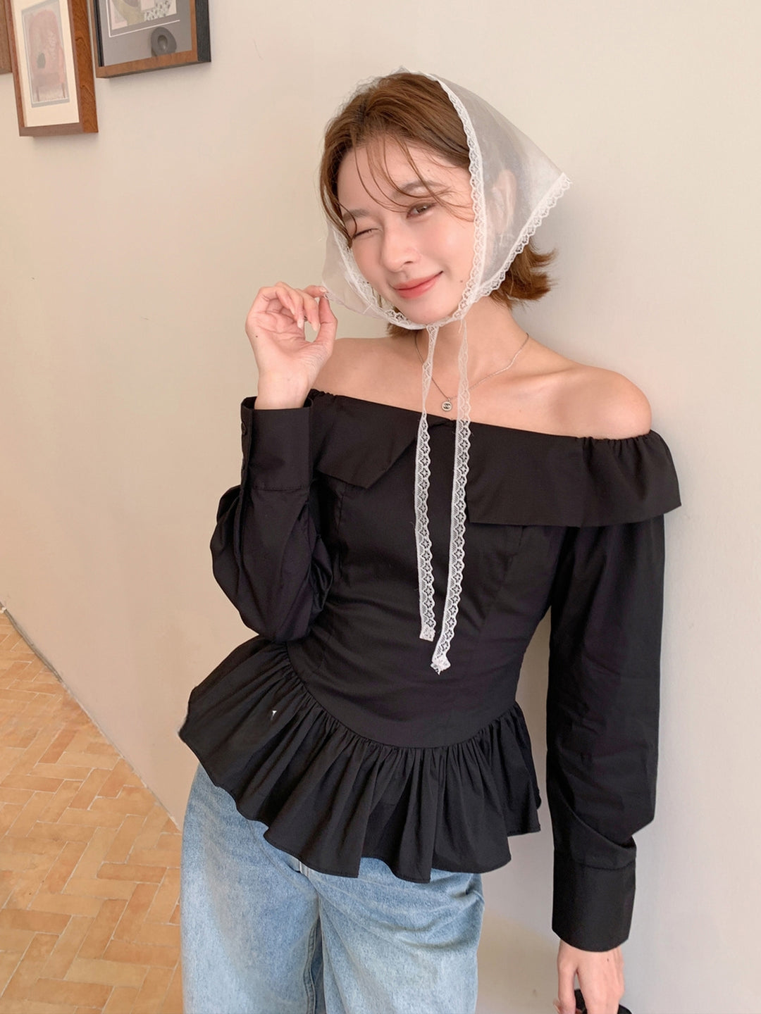 【tops】バックリボンオフショルダートップス Q9124