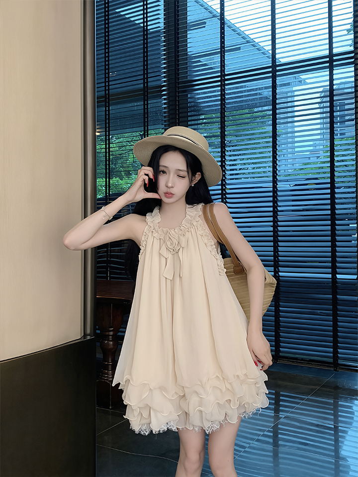 【dress】ノースリーブギャザーフリルミニワンピース Q8631