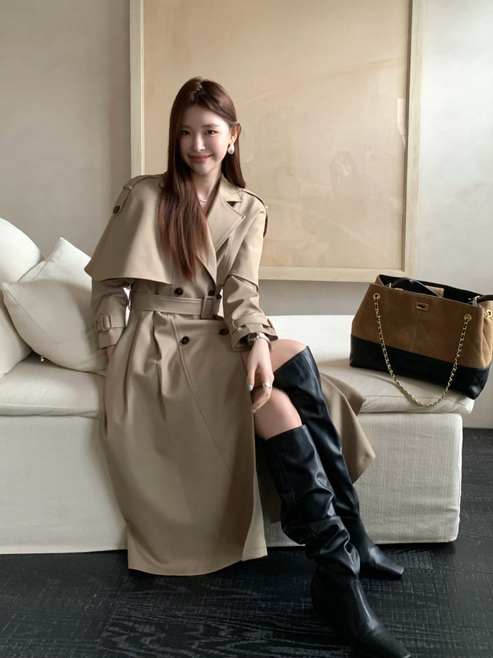 【outer】2色展開ベルト付きロングコート Q8978
