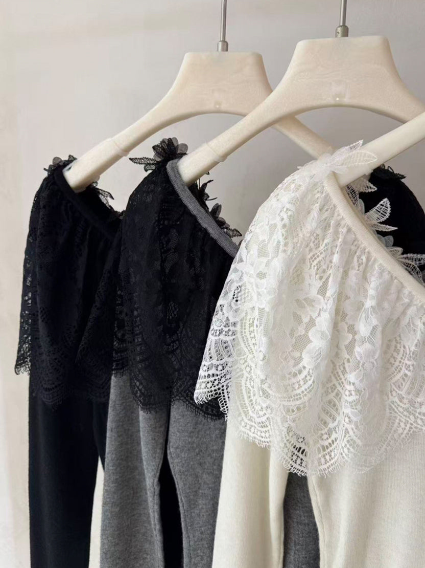 【tops】レースドッキングニットトップス Q9140