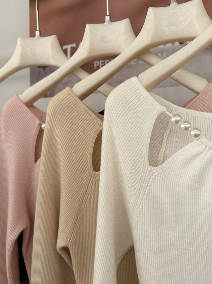 【tops】パール付きニットトップス Q9129