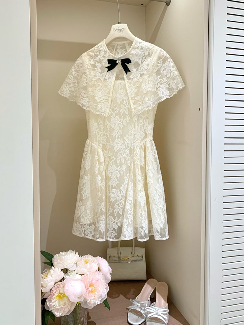 【set】レースAラインワンピース×レースケープセット Q8683