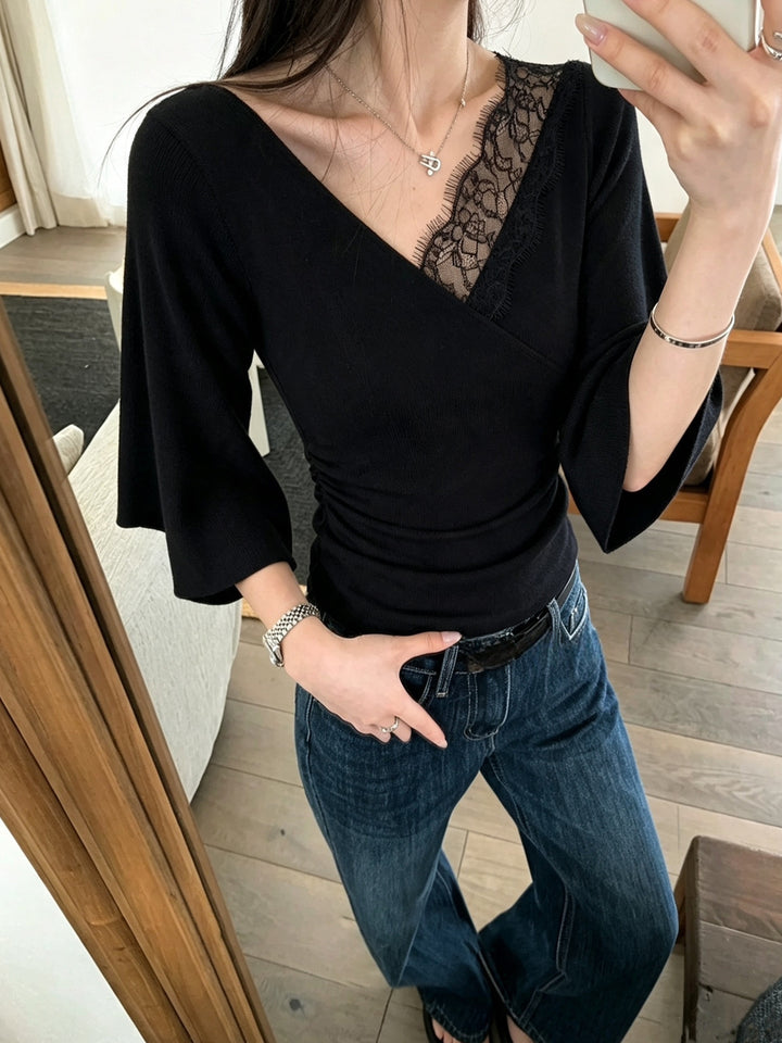【tops】レースドッキングニットトップス Q9060
