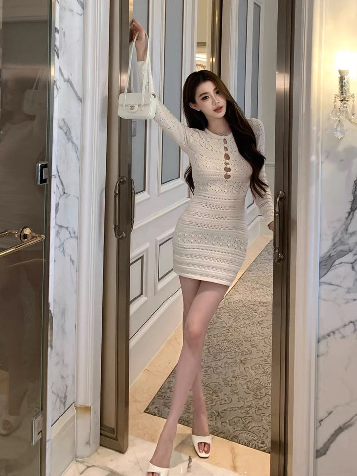 【dress】透かしニットワンピース Q9294