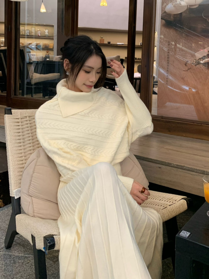 【set】ハイネックニットトップス×ロングスカートセット Q9253